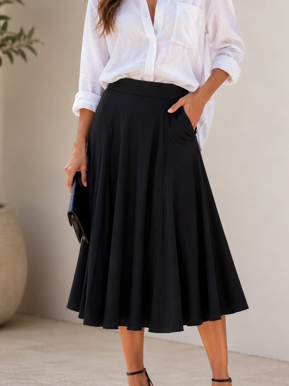 Ralph Lauren Classic Black A-Line Midi Skirt - Versatile Women’s Skirt